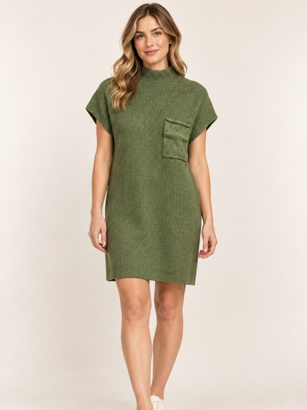 Zenana Olive Green Mock Neck Sweater Dress